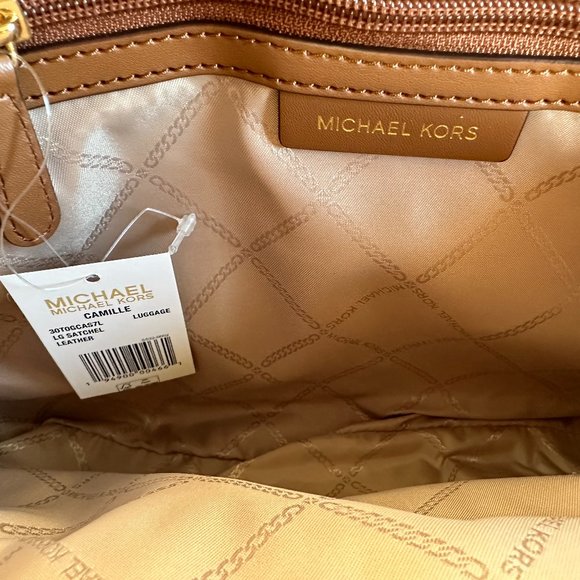 Michael Kors Camille Large Satchel Shoulder Crossbody Leather Bag Brown - Picture 11 of 13